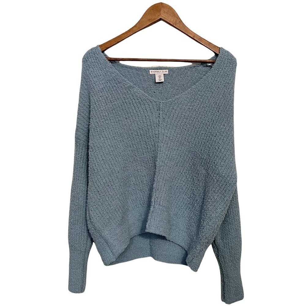 Sincerely Jules Womens NWT Blue Vneck Soft N Cozy Long Sleeve Knit Sweater Small